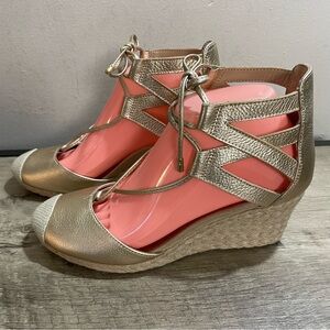 Women's VIONIC Gold Leather ARUBA CALYPSO Wedge ESPADRILLE Summer SANDALS  7.5
